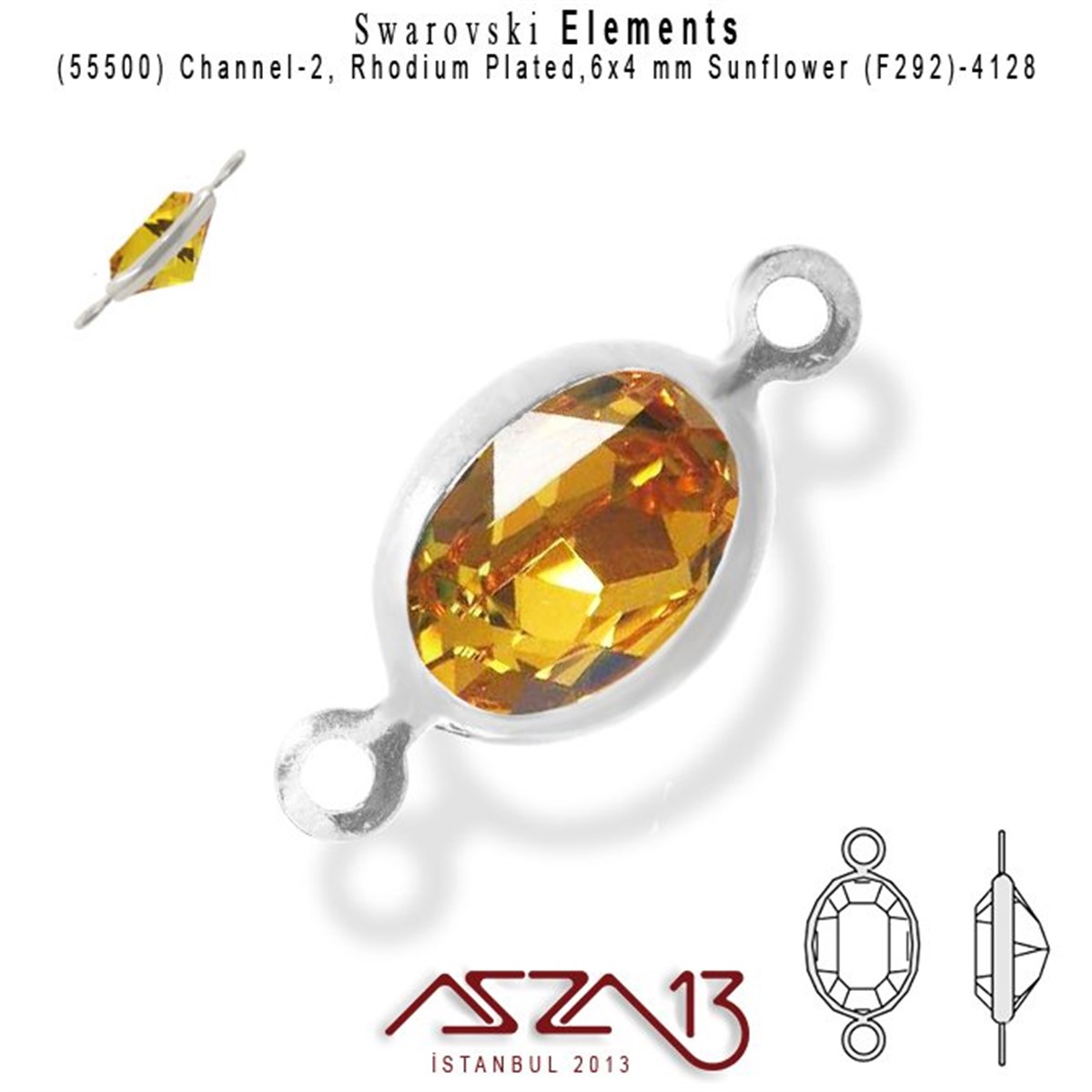 Swarovski Elements Findings, Kristal Ara MalzemelerSWAROVSKI®  ELEMENTSSwarovski55500 F292 4128 (Sunflower) 6 x 4 mm Rhodium Plated Linked / 1 Adet