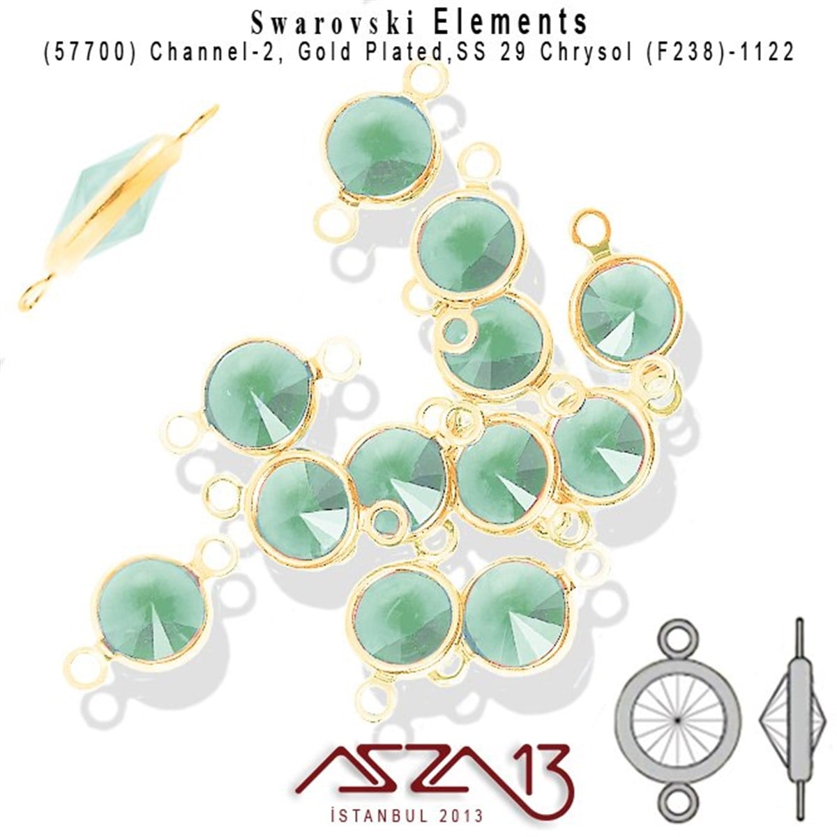 Swarovski Elements Findings, Kristal Ara MalzemelerSWAROVSKI®  ELEMENTSSwarovski57700 F238 1122 (Chrysol) SS 29 Gold Plated Linked / 1 Adet