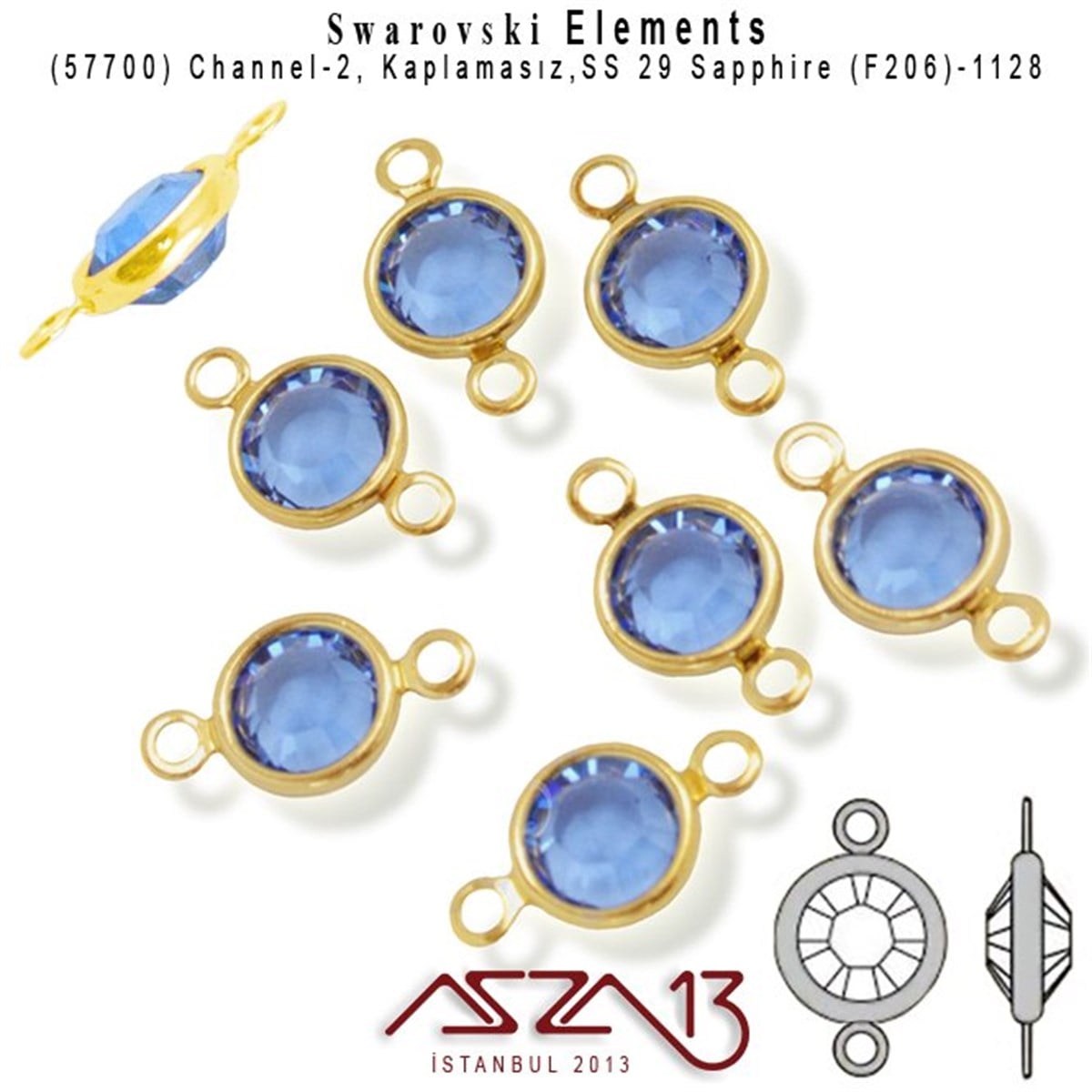Swarovski Elements Findings, Kristal Ara MalzemelerSWAROVSKI®  ELEMENTSSwarovski57700 F206 1128 (Sapphire) SS 29 No Plated Linked / 1 Adet