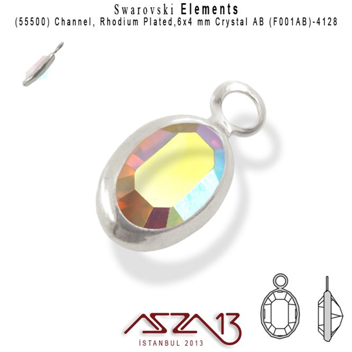 Swarovski Elements Findings, Kristal Ara MalzemelerSWAROVSKI®  ELEMENTSSwarovski55500 F001AB 4128 (AB Crystal) 6 x 4 mm Rhodium Plated Linked / 1 Adet