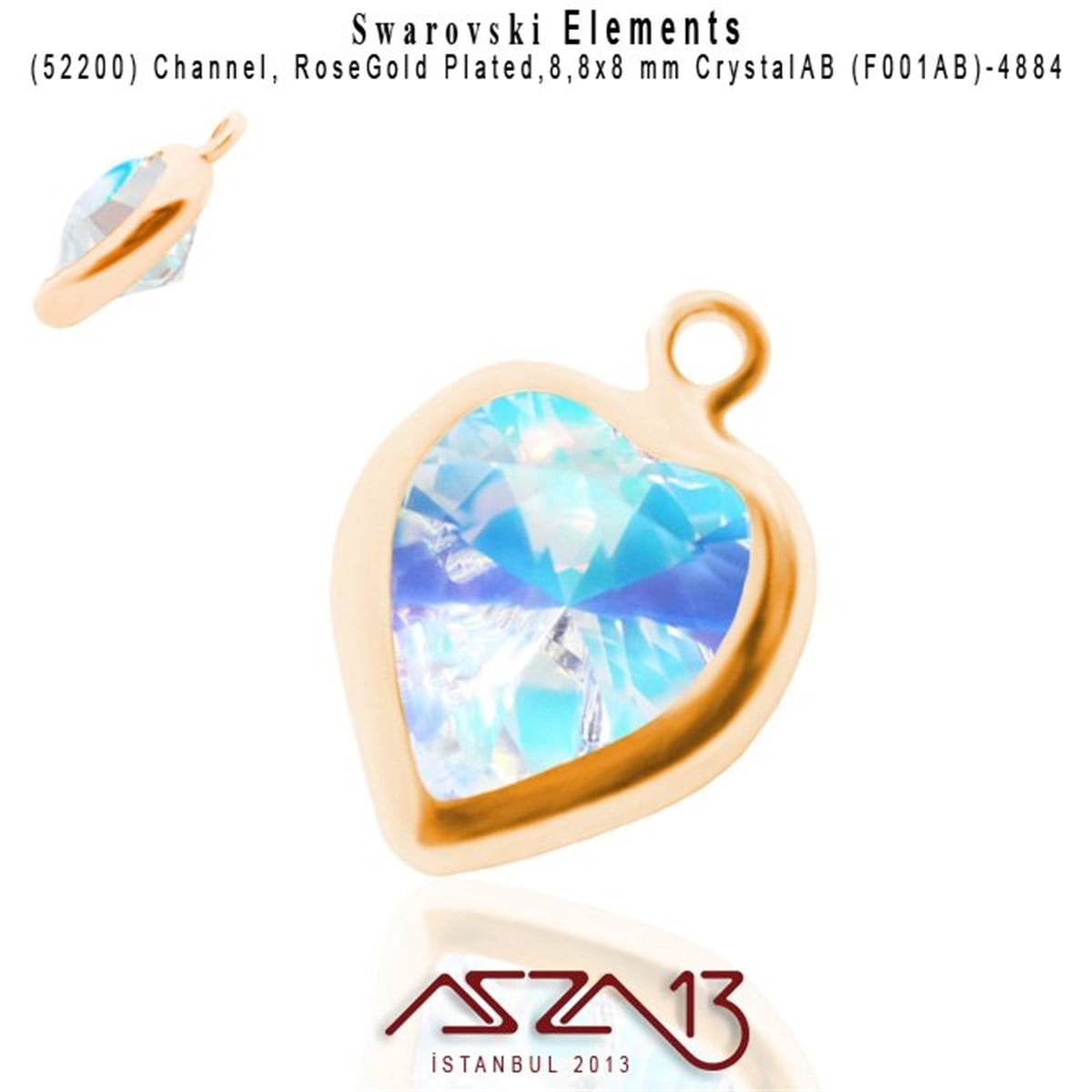 Swarovski Elements Findings, Kristal Ara MalzemelerSWAROVSKI®  ELEMENTSSwarovski52200 F001AB 4884 (AB Crystal) 8,8x8 mm Rose Gold Plated Linked / 1 Adet
