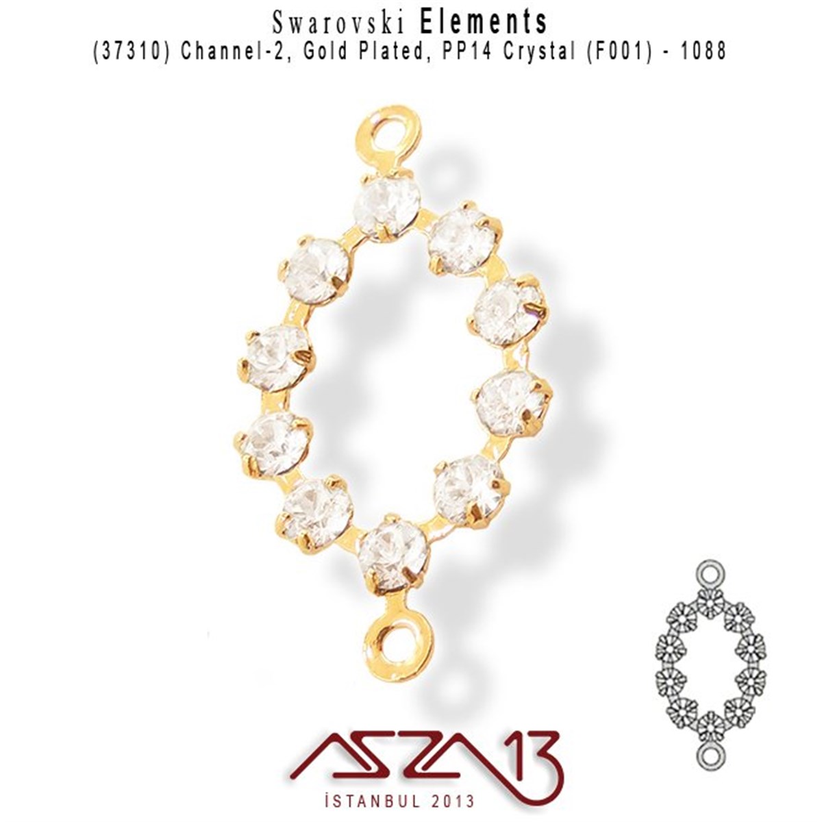 Swarovski Elements Findings, Kristal Ara MalzemelerSWAROVSKI®  ELEMENTSSwarovski37310 F001 (Crystal) 1088 PP 14 Gold Plated Linked / 1 Adet