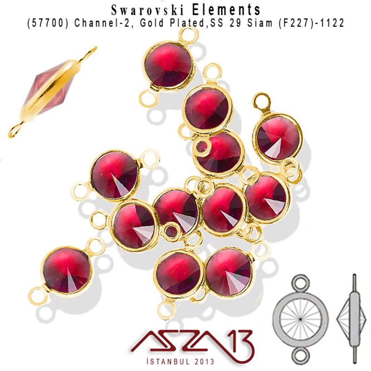 Swarovski Elements Findings, Kristal Ara MalzemelerSWAROVSKI®  ELEMENTSSwarovski57700 F227 1122 (Lt. Siam) SS 29 Gold Plated Linked / 1 Adet