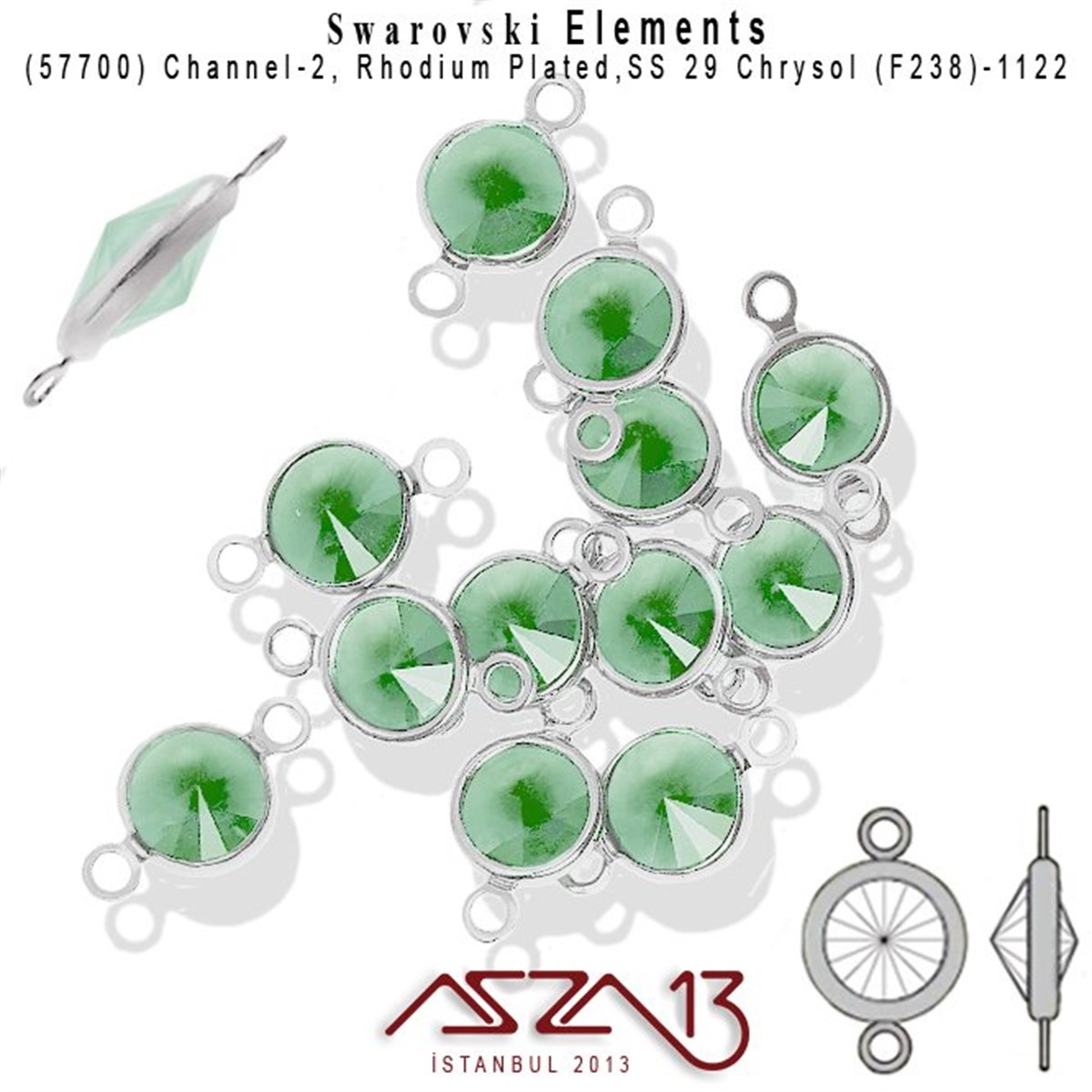 Swarovski Elements Findings, Kristal Ara MalzemelerSWAROVSKI®  ELEMENTSSwarovski57700 F238 1122 (Chrysol) SS 29 Rhodium Plated Linked / 1 Adet