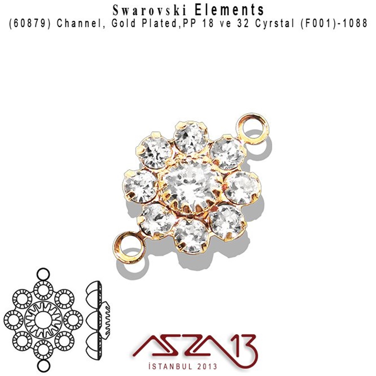 Swarovski Elements Findings, Kristal Ara MalzemelerSWAROVSKI®  ELEMENTSSwarovski60879 F001 1088 (Crystal) PP 18 ve 32 Gold Plated Linked / 1 Adet