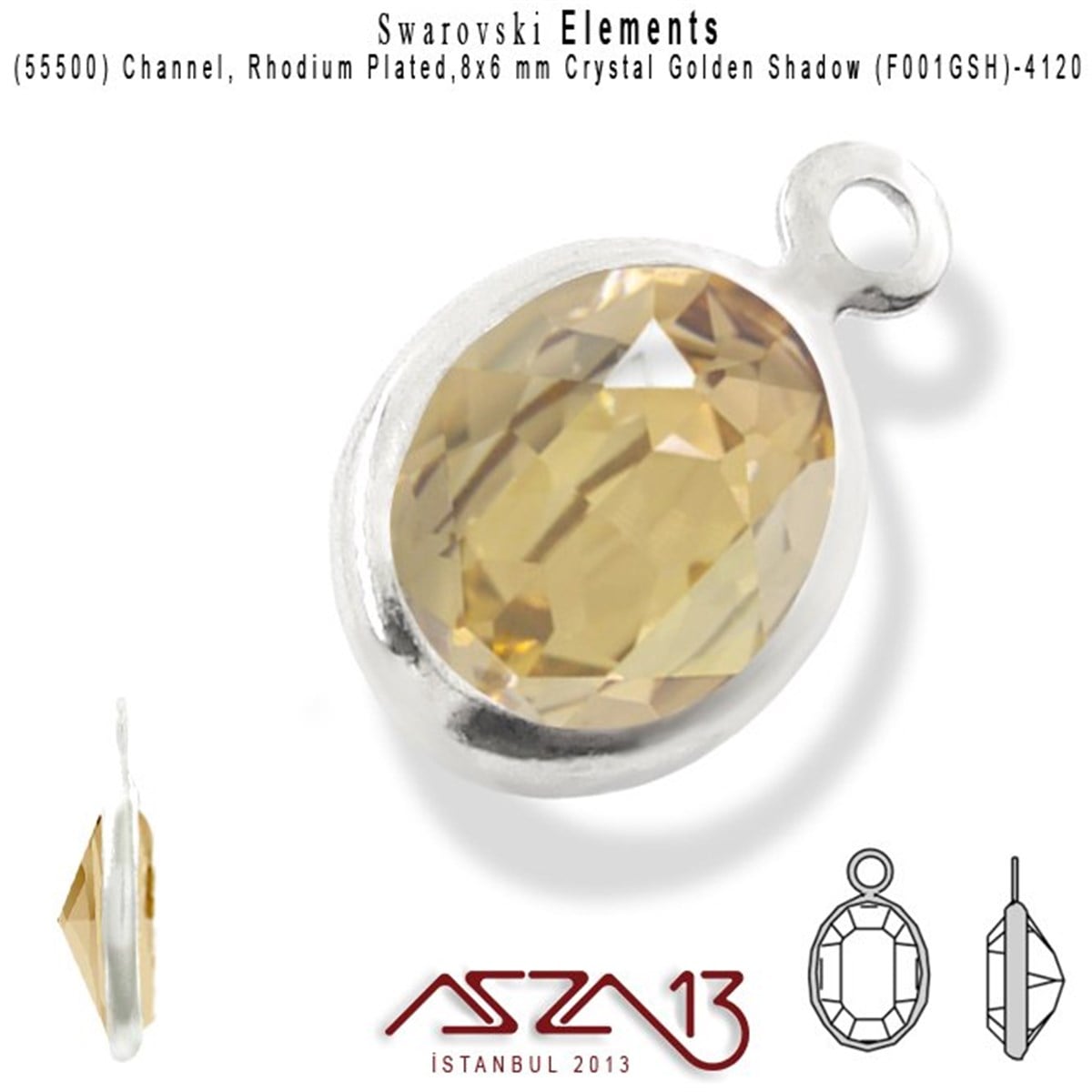 Swarovski Elements Findings, Kristal Ara MalzemelerSWAROVSKI®  ELEMENTSSwarovski55500 F001 GSH 4120 (Crystal Golden Shadow) 8x6 mm Rhodium Plated Linked / 1 Adet