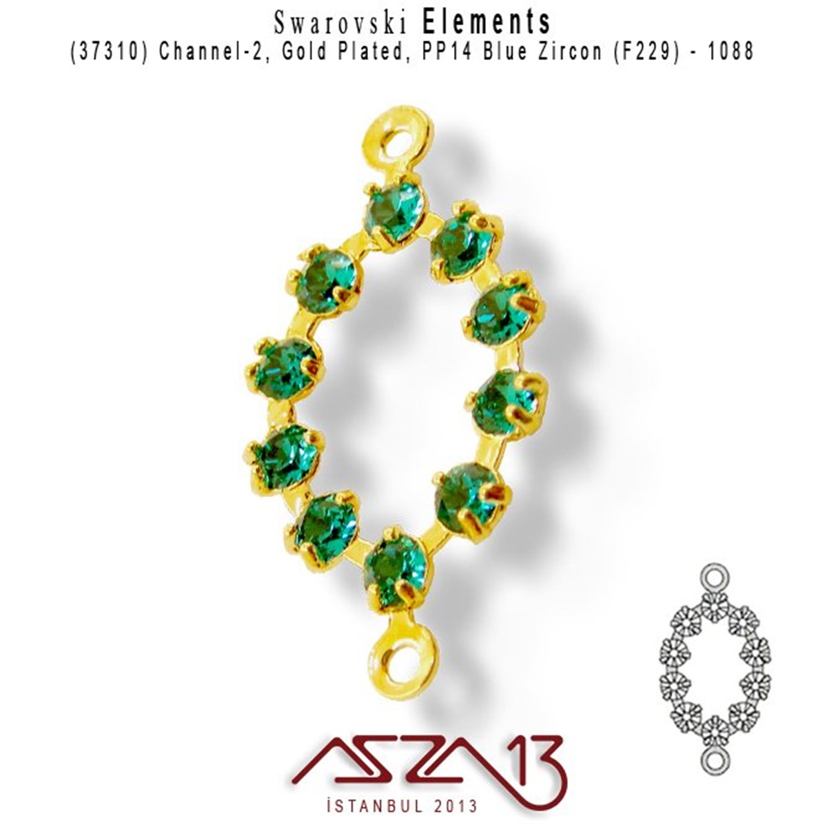 Swarovski Elements Findings, Kristal Ara MalzemelerSWAROVSKI®  ELEMENTSSwarovski37310 F229 (Blue Zircon) 1088 PP 14 Gold Plated Linked / 1 Adet