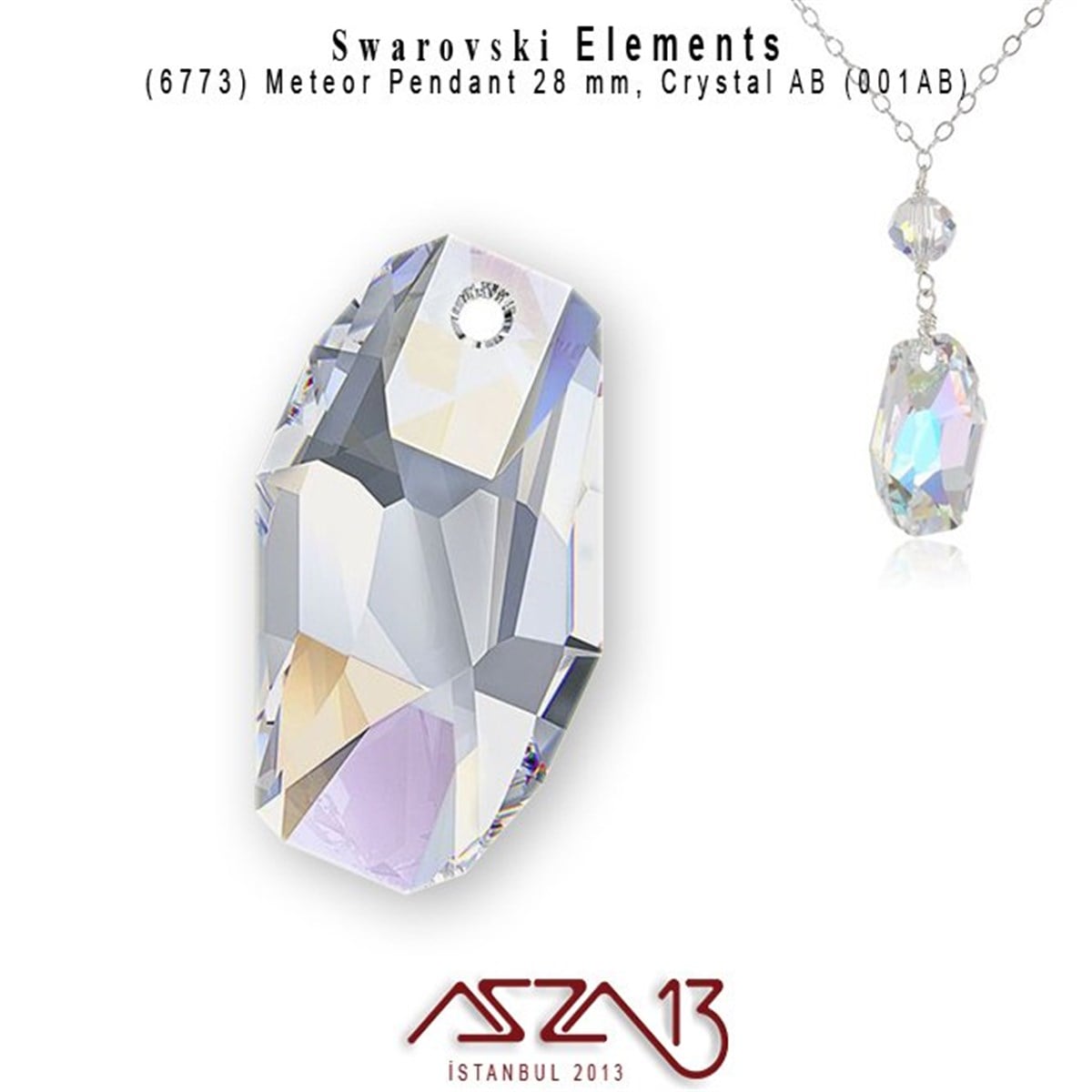 Swarovski Elements PendantSWAROVSKI®  ELEMENTSSwarovski6773 001 AB (Crystal Aurore Boreale) Meteor Pendant (Kaplamalı Kristal Renk, Meteor Şekilli Uç) 28 mm / Paket İçeriği 1 Adet