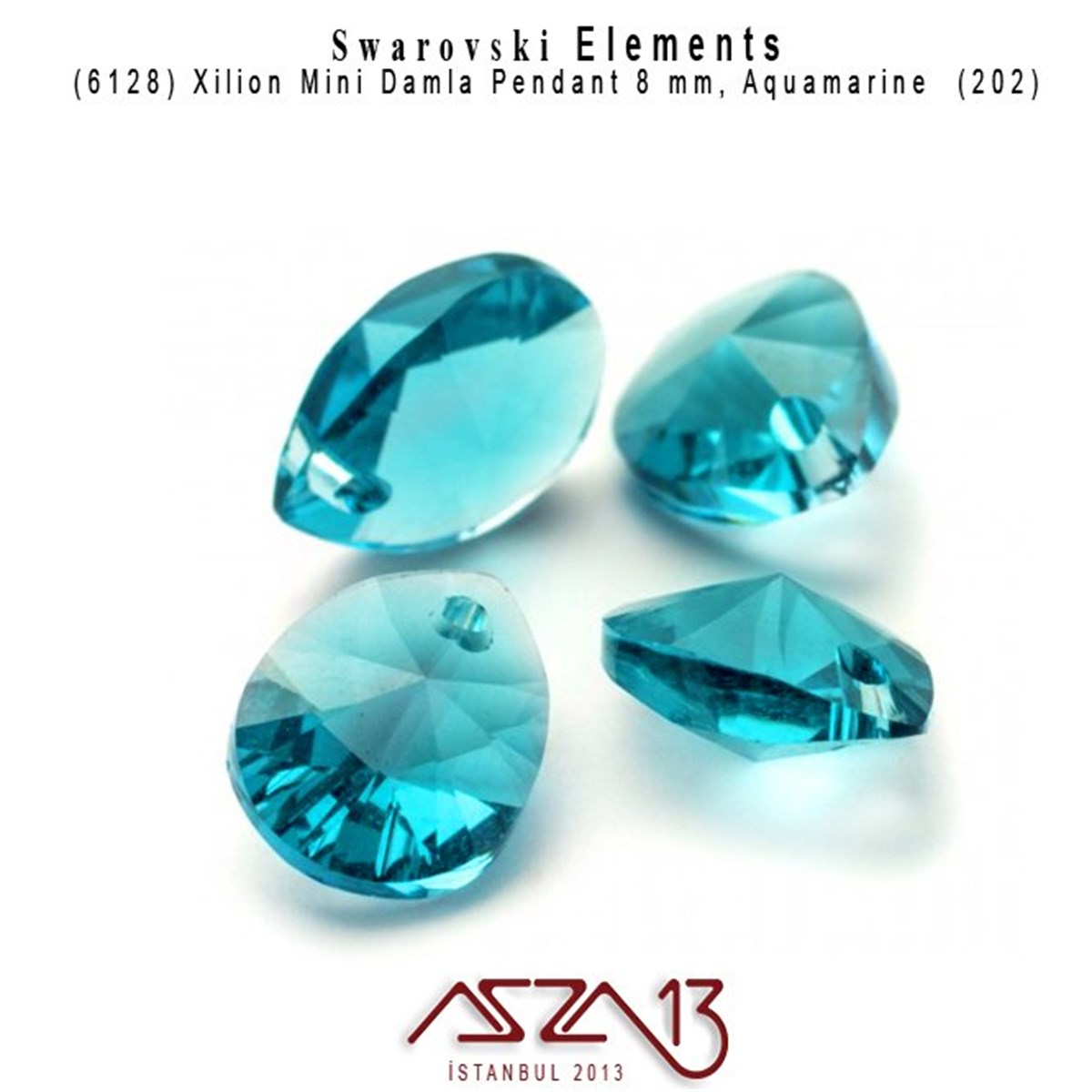 Swarovski Elements PendantSWAROVSKI®  ELEMENTSSwarovski6128 202 (Aquamarine)  Xilion Mini Pear Pendant (A. Mavi, Damla Kristal Uç) 8 mm / 5 Adet