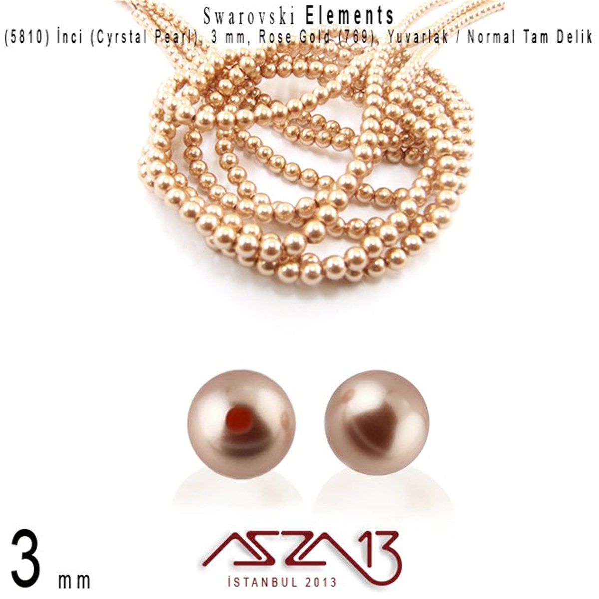 Swarovski Elements ÜrünleriSWAROVSKI®  ELEMENTSSwarovski5810-769 Crystal Rose Gold Pearl 3 mm (İnci) / 50 Adet
