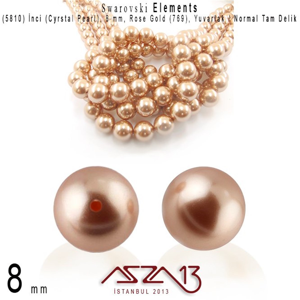 Swarovski Elements ÜrünleriSWAROVSKI®  ELEMENTSSwarovski5810-769 Crystal Rose Gold Pearl 8 mm (İnci) / 30 Adet