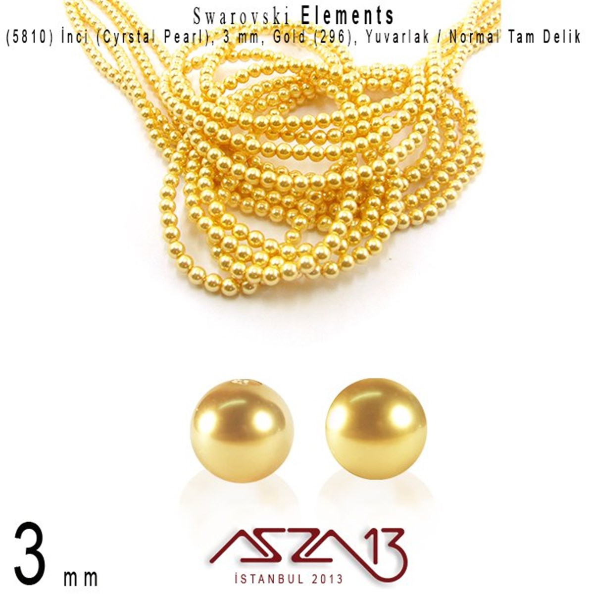 Swarovski Elements ÜrünleriSWAROVSKI®  ELEMENTSSwarovski5810-296 Crystal Gold Pearl 3 mm (İnci) / 50 Adet
