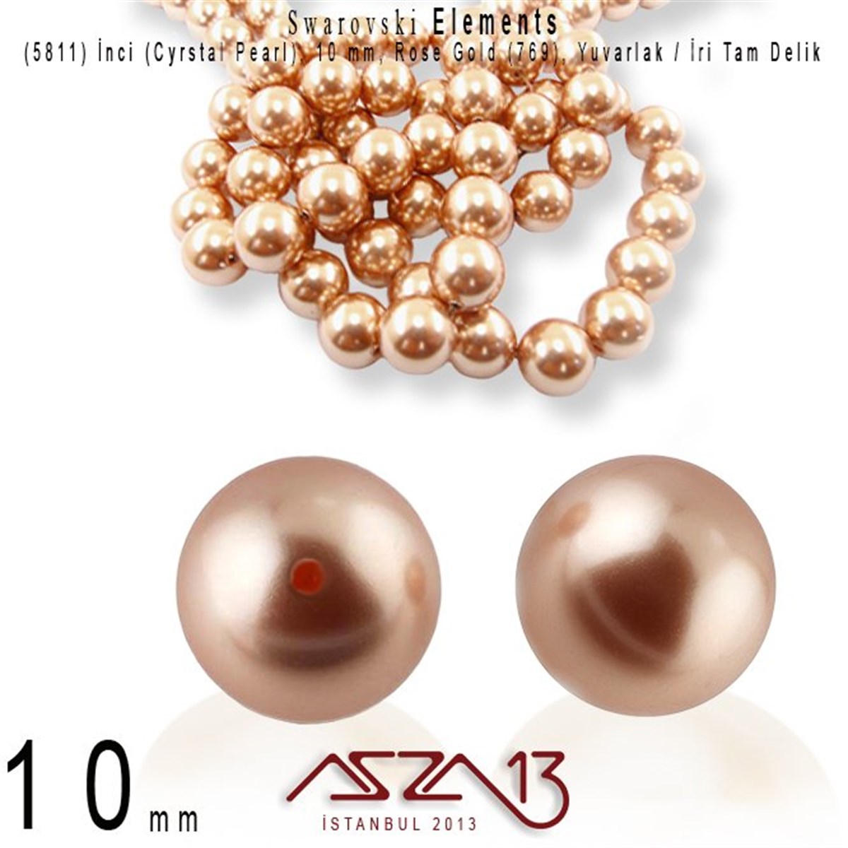 Swarovski Elements ÜrünleriSWAROVSKI®  ELEMENTSSwarovski5811-769 Crystal Rose Gold Pearl 10 mm (İri Delik İnci) / 15 Adet