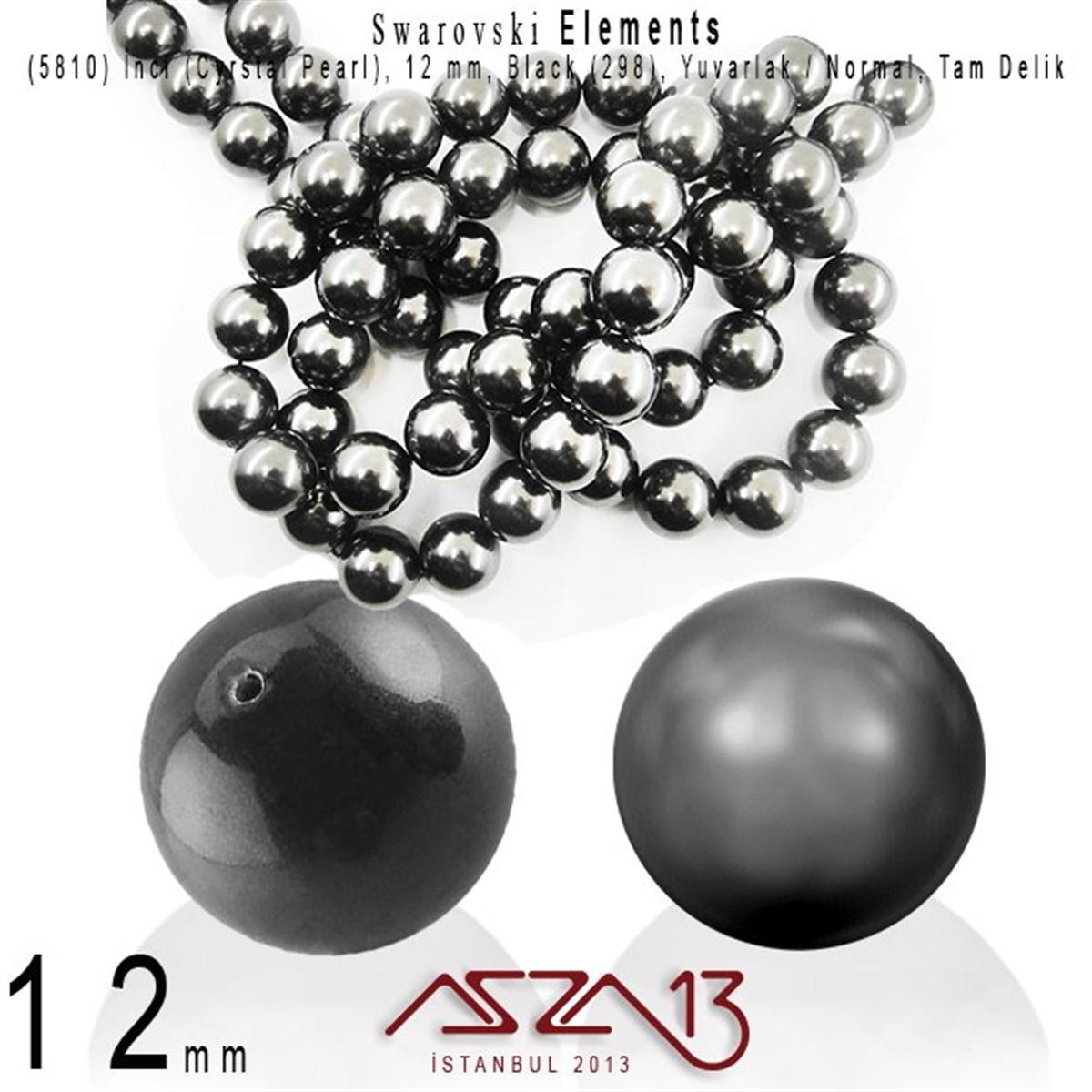 Swarovski Elements ÜrünleriSWAROVSKI®  ELEMENTSSwarovski5810-298 Crystal Black Pearl 12 mm (İnci) / 10 Adet