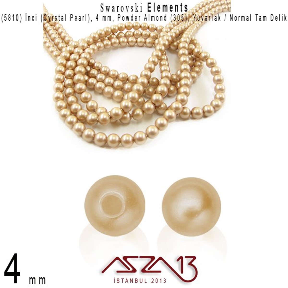 Swarovski Elements ÜrünleriSWAROVSKI®  ELEMENTSSwarovski5810-305 Crystal Powder Almond Pearl 4 mm (İnci) / 50 Adet