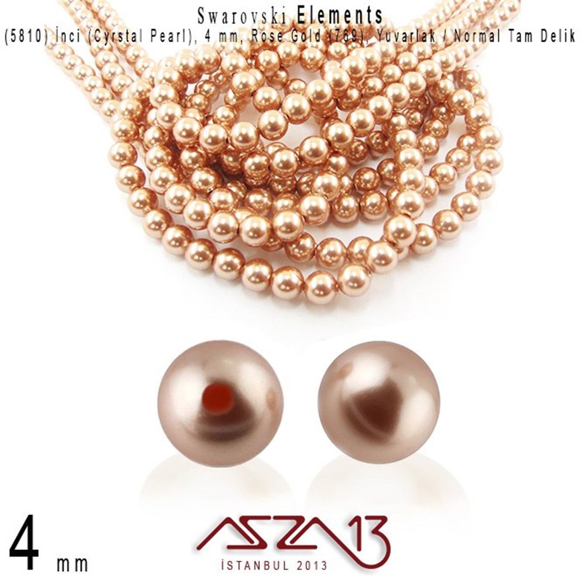 Swarovski Elements ÜrünleriSWAROVSKI®  ELEMENTSSwarovski5810-769 Crystal Rose Gold Pearl 4 mm (İnci) / 50 Adet