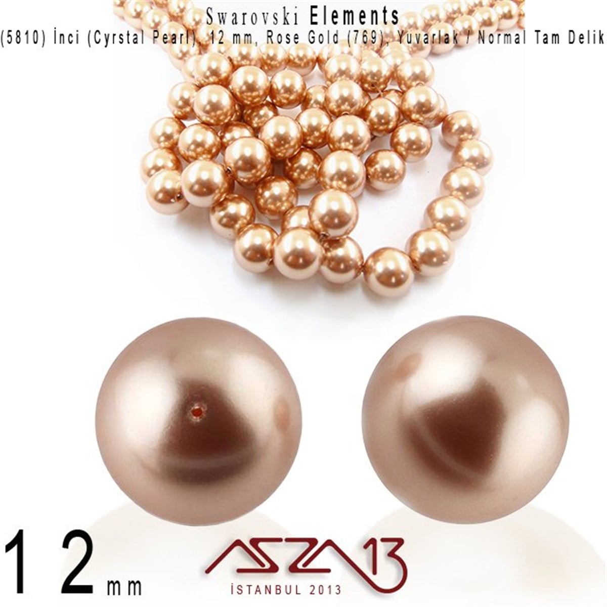 Swarovski Elements ÜrünleriSWAROVSKI®  ELEMENTSSwarovski5810-769 Crystal Rose Gold Pearl 12 mm (İnci) / 10 Adet