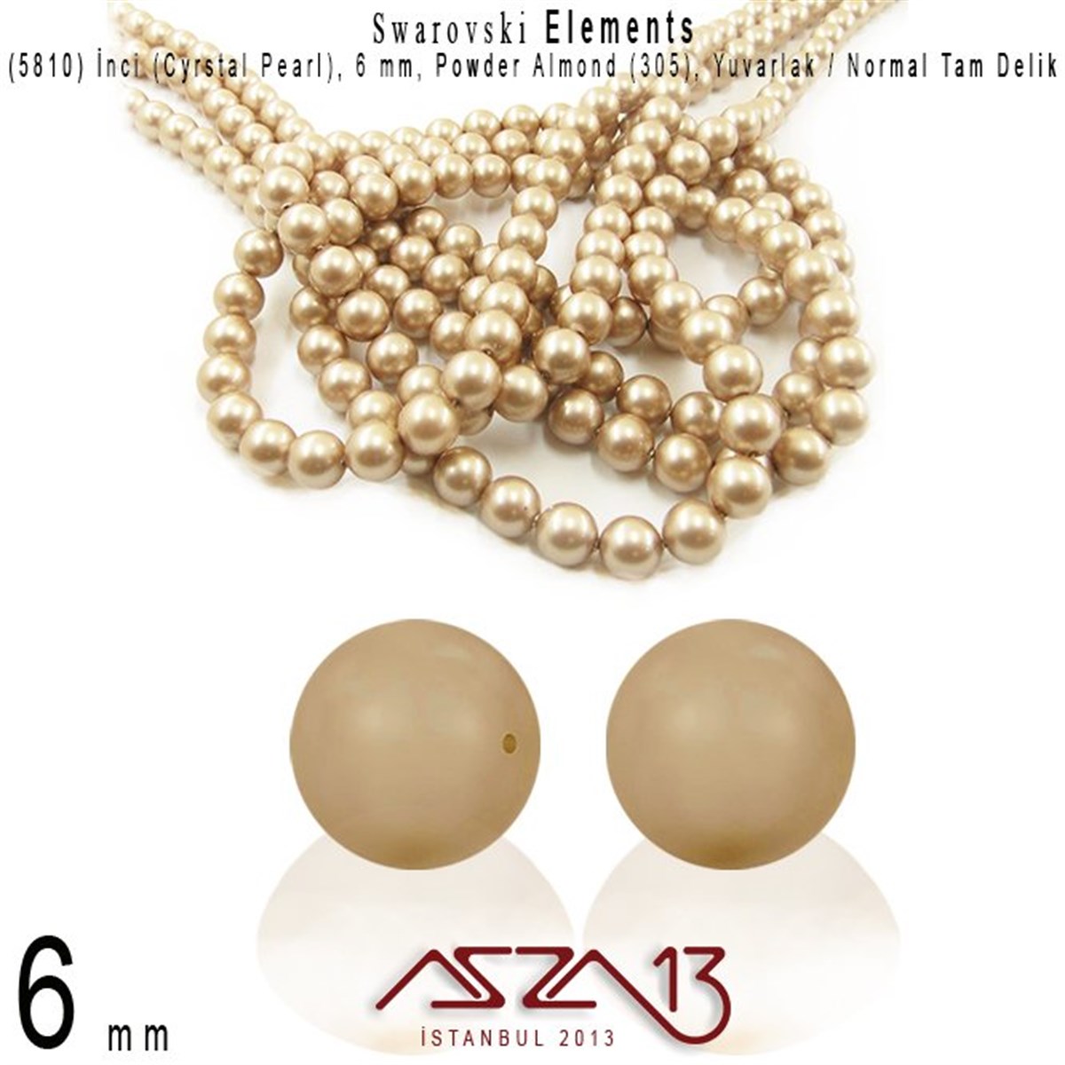 Swarovski Elements ÜrünleriSWAROVSKI®  ELEMENTSSwarovski5810-305 Crystal Powder Almond Pearl 6 mm (İnci) / 40 Adet