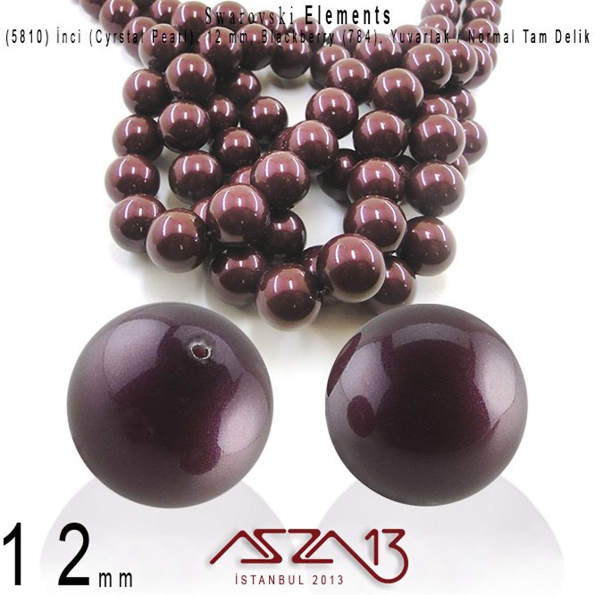 Swarovski Elements ÜrünleriSWAROVSKI®  ELEMENTSSwarovski5810-784 Crystal Blackberry Pearl 12 mm (İnci) / 10 Adet