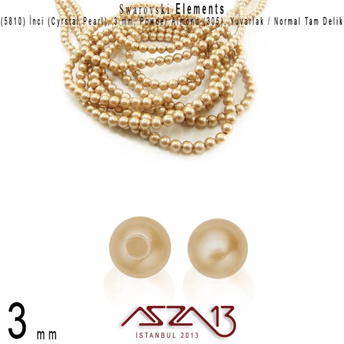 Swarovski Elements ÜrünleriSWAROVSKI®  ELEMENTSSwarovski5810-305 Crystal Powder Almond Pearl 3 mm (İnci) / 50 Adet