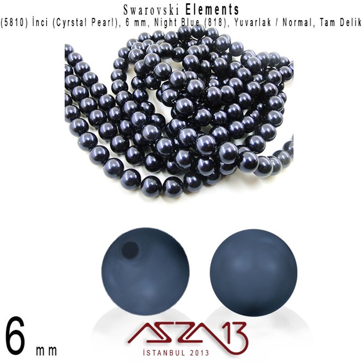 Swarovski Elements ÜrünleriSWAROVSKI®  ELEMENTSSwarovski5810-818 Crystal Night Blue Pearl 6 mm (İnci) / 40 Adet