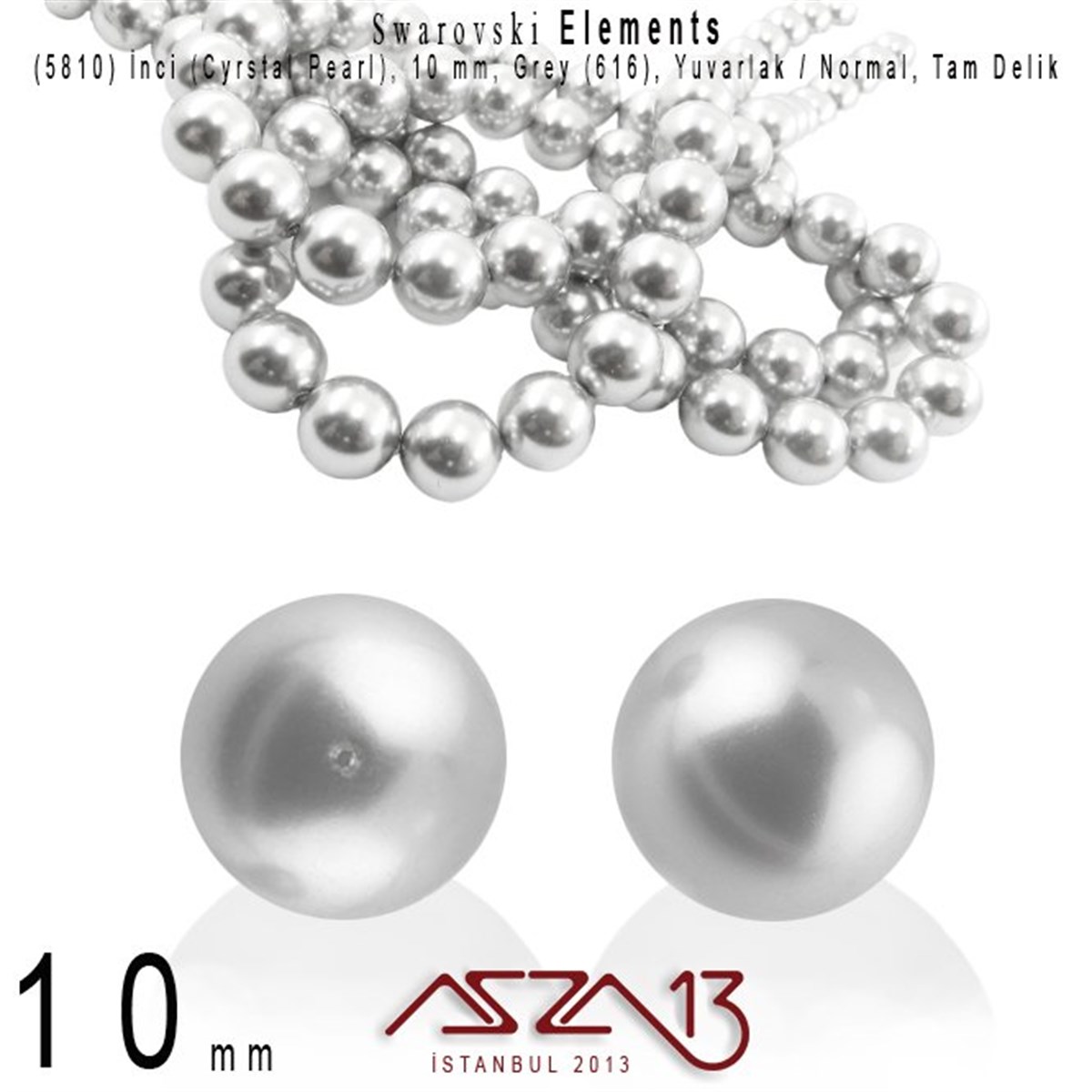 Swarovski Elements ÜrünleriSWAROVSKI®  ELEMENTSSwarovski5810-616 Crystal Light Grey Pearl 10 mm (İnci) / 15 Adet