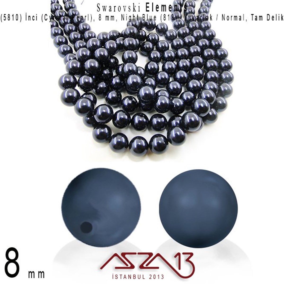 Swarovski Elements ÜrünleriSWAROVSKI®  ELEMENTSSwarovski5810-818 Crystal Night Blue Pearl 8 mm (İnci) / 30 Adet