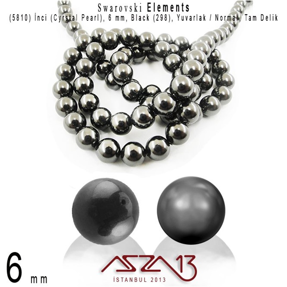 Swarovski Elements ÜrünleriSWAROVSKI®  ELEMENTSSwarovski5810-298 Crystal Black Pearl 6 mm (İnci) / 40 Adet