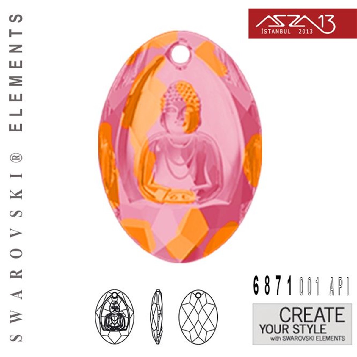 Swarovski Elements ÜrünleriSWAROVSKI®  ELEMENTSSwarovski6871  001 API (Crystal Astral Pink) Buddha Pendant (Buda Kolye Ucu) 28x19,8 mm / Paket İçeriği 1 Adet