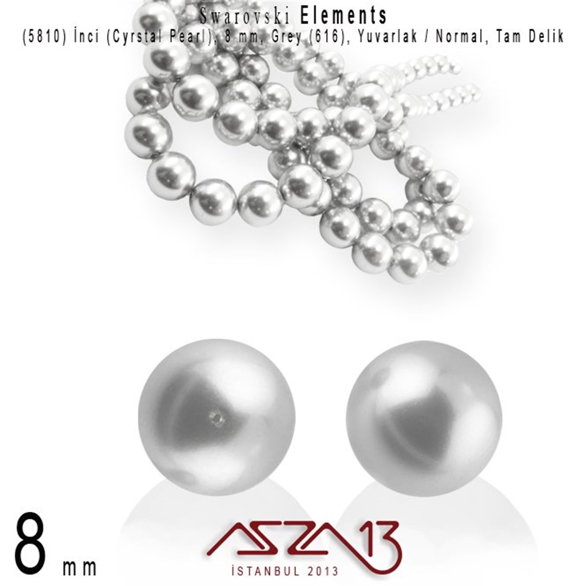 Swarovski Elements ÜrünleriSWAROVSKI®  ELEMENTSSwarovski5810-616 Crystal Light Grey Pearl 8 mm (İnci) / 30 Adet