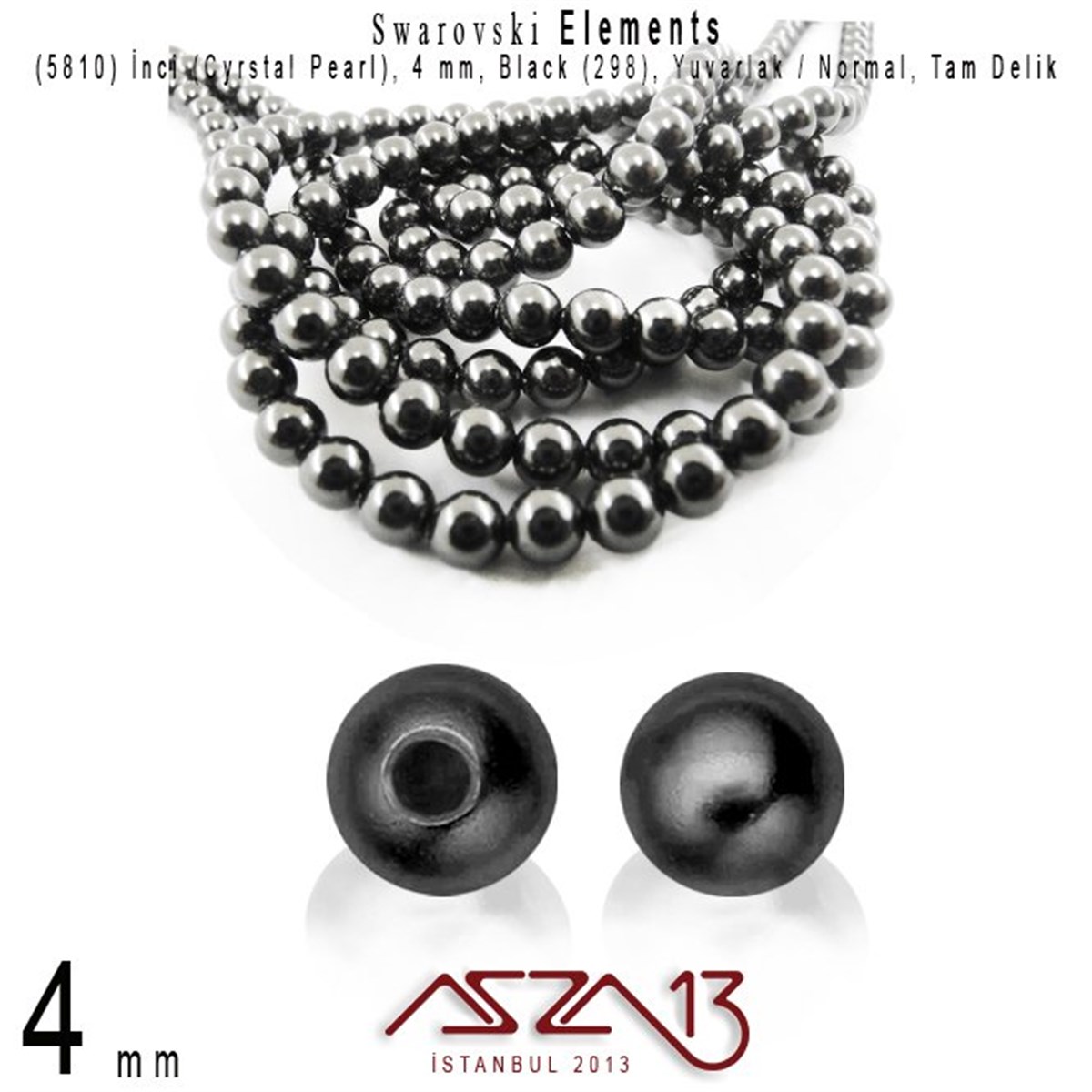 Swarovski Elements ÜrünleriSWAROVSKI®  ELEMENTSSwarovski5810-298 Crystal Black Pearl 4 mm (İnci) / 50 Adet