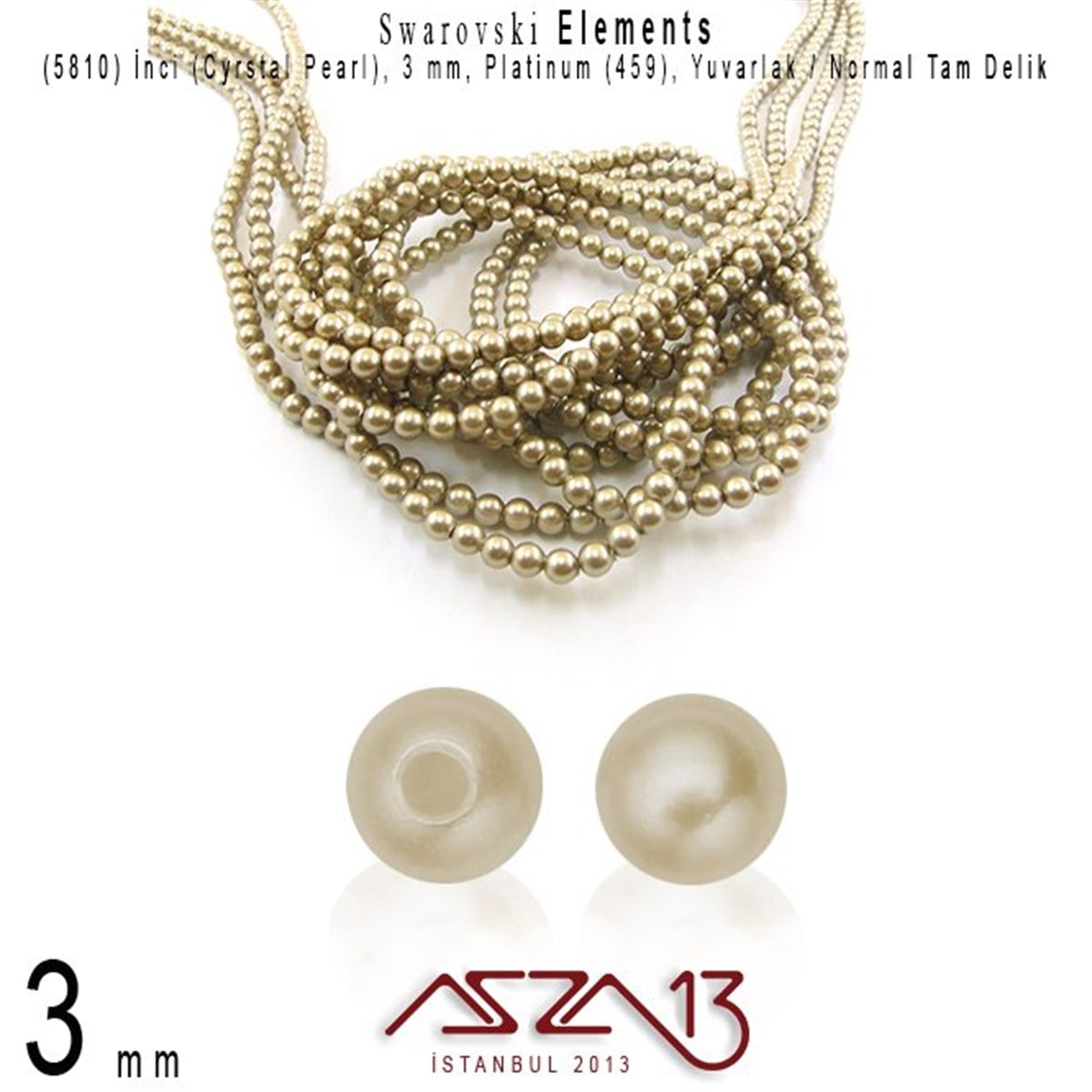 Swarovski Elements ÜrünleriSWAROVSKI®  ELEMENTSSwarovski5810-459 Crystal Platinum Pearl 3 mm (İnci) / 50 Adet