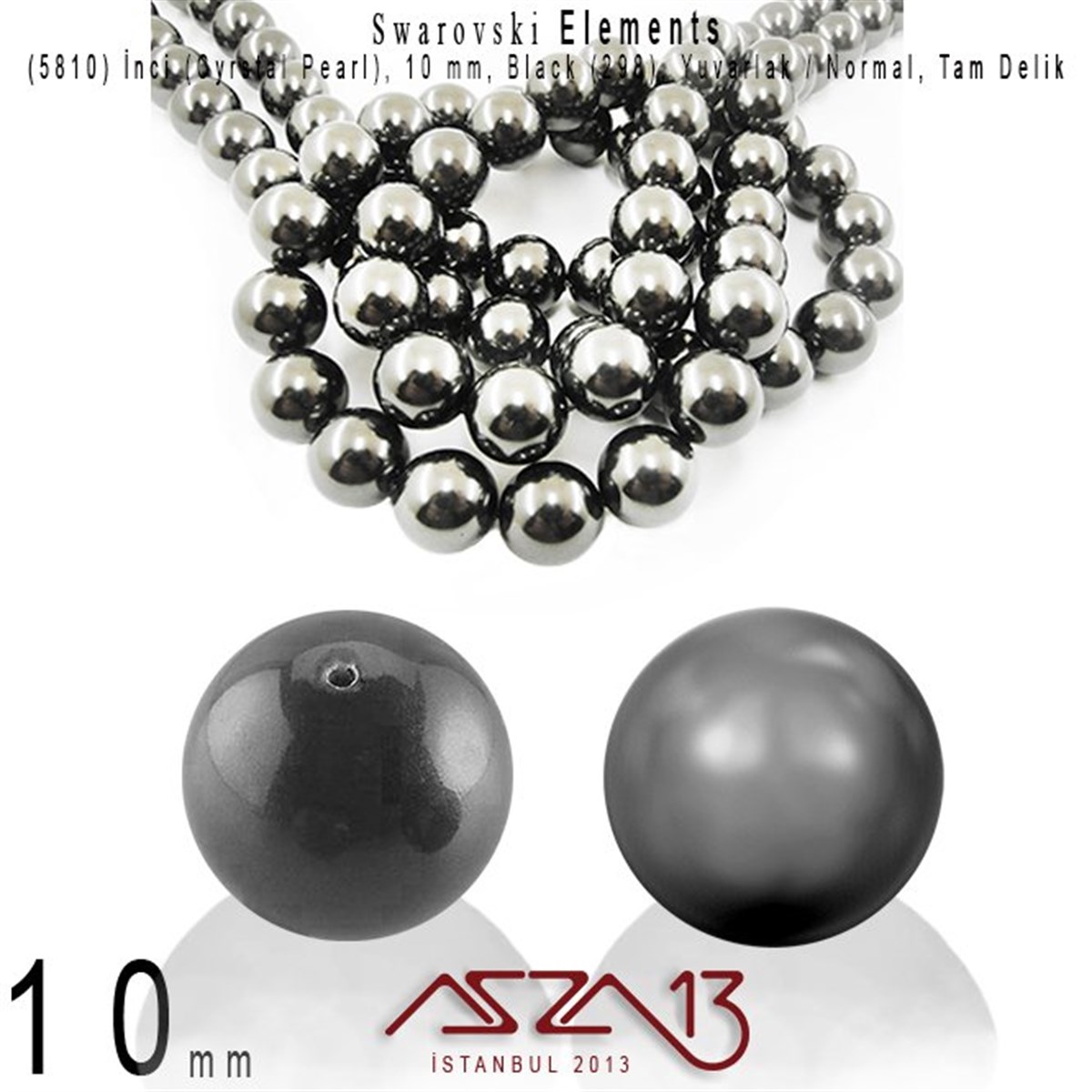 Swarovski Elements ÜrünleriSWAROVSKI®  ELEMENTSSwarovski5810-298 Crystal Black Pearl 10 mm (İnci) / 15 Adet