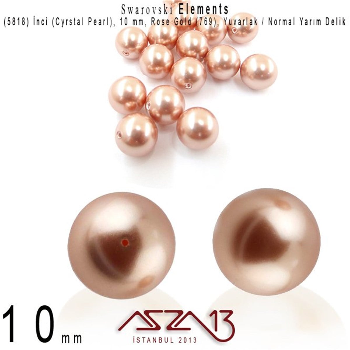 Swarovski Elements ÜrünleriSWAROVSKI®  ELEMENTSSwarovski5818-769 Crystal Rose Gold Pearl 10 mm (Yarım Delik İnci) / 4 Adet