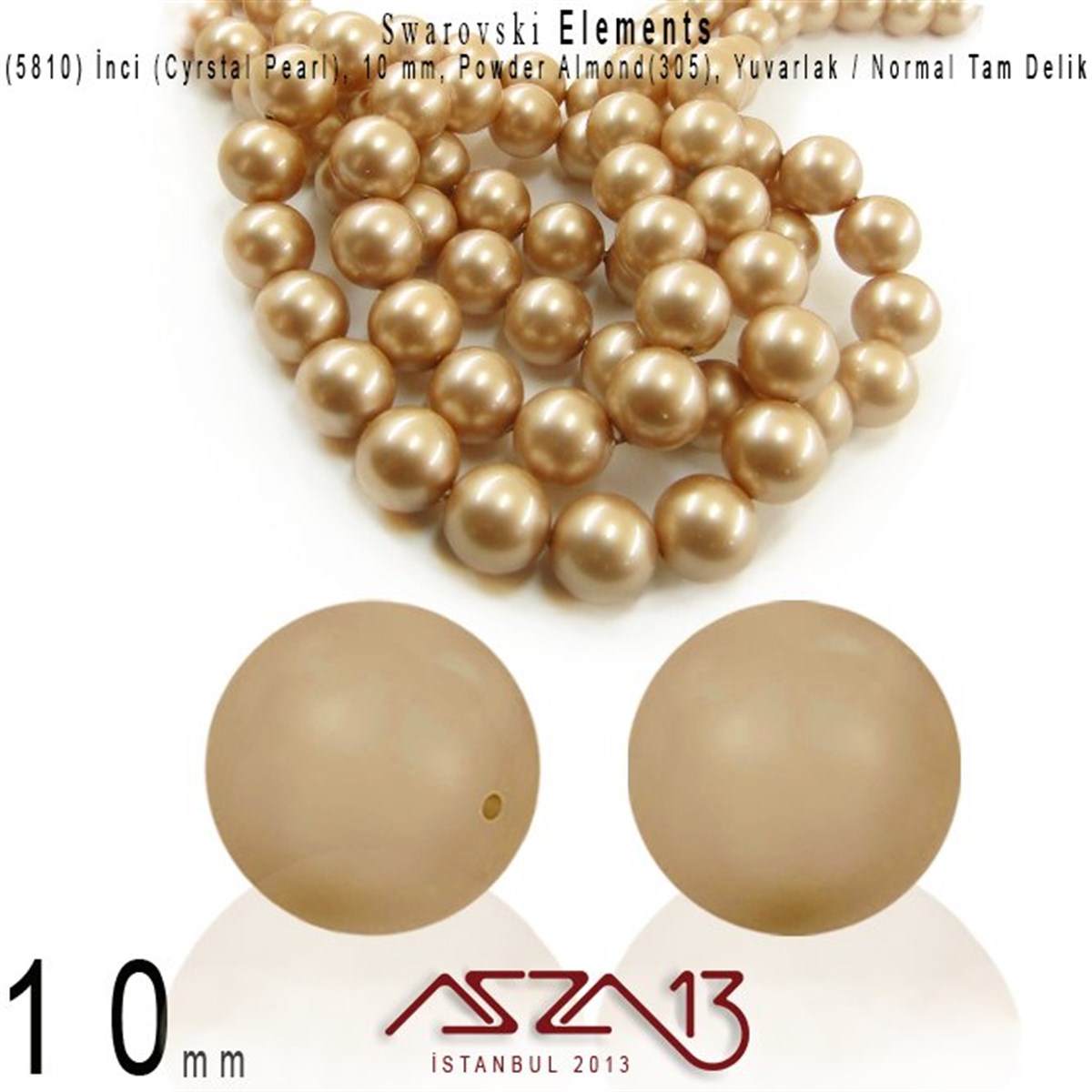 Swarovski Elements ÜrünleriSWAROVSKI®  ELEMENTSSwarovski5810-305 Crystal Powder Almond Pearl 10 mm (İnci) / 15 Adet