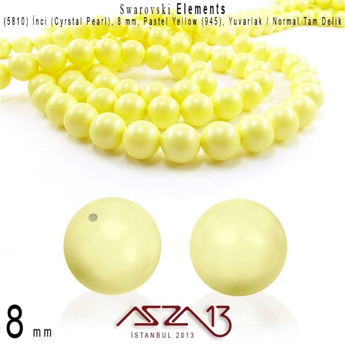 Swarovski Pearl (Kristal İnci)SWAROVSKI®  ELEMENTSSwarovski5810-945 Crystal Pastel Yellow Pearl 8 mm (İnci) / 30 Adet