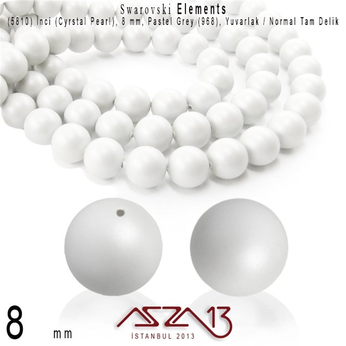 Swarovski Pearl (Kristal İnci)SWAROVSKI®  ELEMENTSSwarovski5810-968 Crystal Pastel Grey Pearl 8 mm (İnci) / 30 Adet
