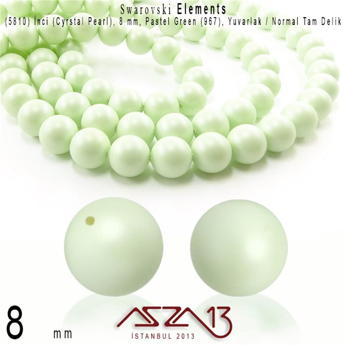 Swarovski Pearl (Kristal İnci)SWAROVSKI®  ELEMENTSSwarovski5810-967 Crystal Pastel Green Pearl 8 mm (İnci) / 30 Adet