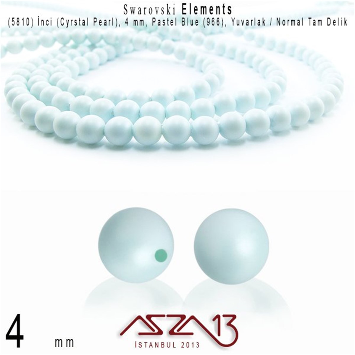 Swarovski Pearl (Kristal İnci)SWAROVSKI®  ELEMENTSSwarovski5810-966 Crystal Pastel Blue Pearl 4 mm (İnci) / 50 Adet