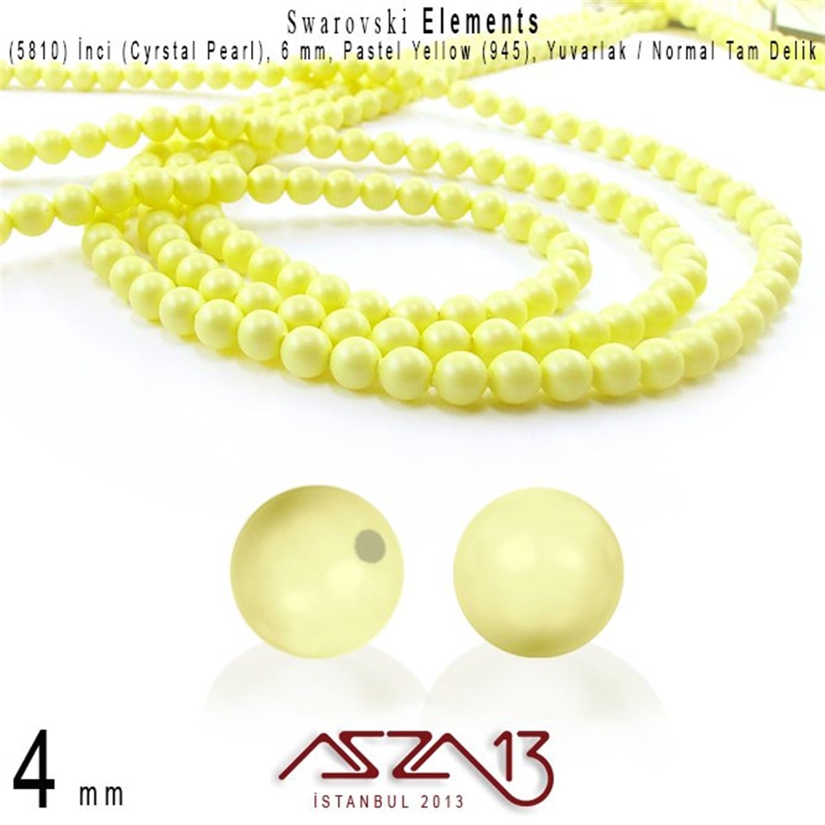 Swarovski Pearl (Kristal İnci)SWAROVSKI®  ELEMENTSSwarovski5810-945 Crystal Pastel Yellow Pearl 4 mm (İnci) / 50 Adet