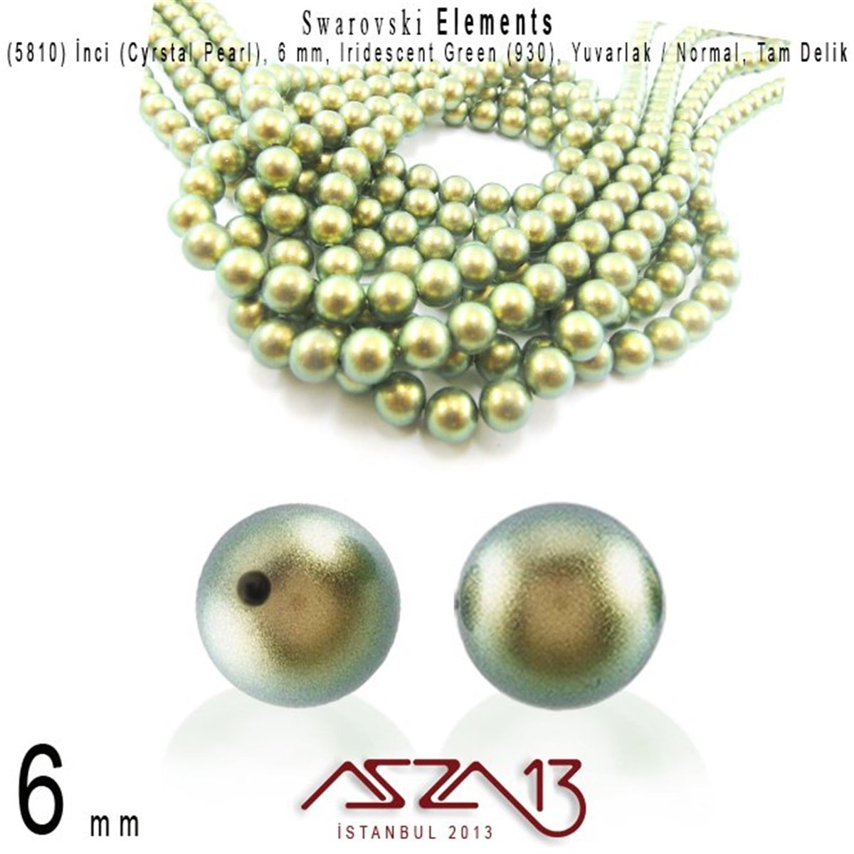 Swarovski Pearl (Kristal İnci)SWAROVSKI®  ELEMENTSSwarovski5810-930 Crystal Iridescent Green Pearl 6 mm (İnci) / 40 Adet