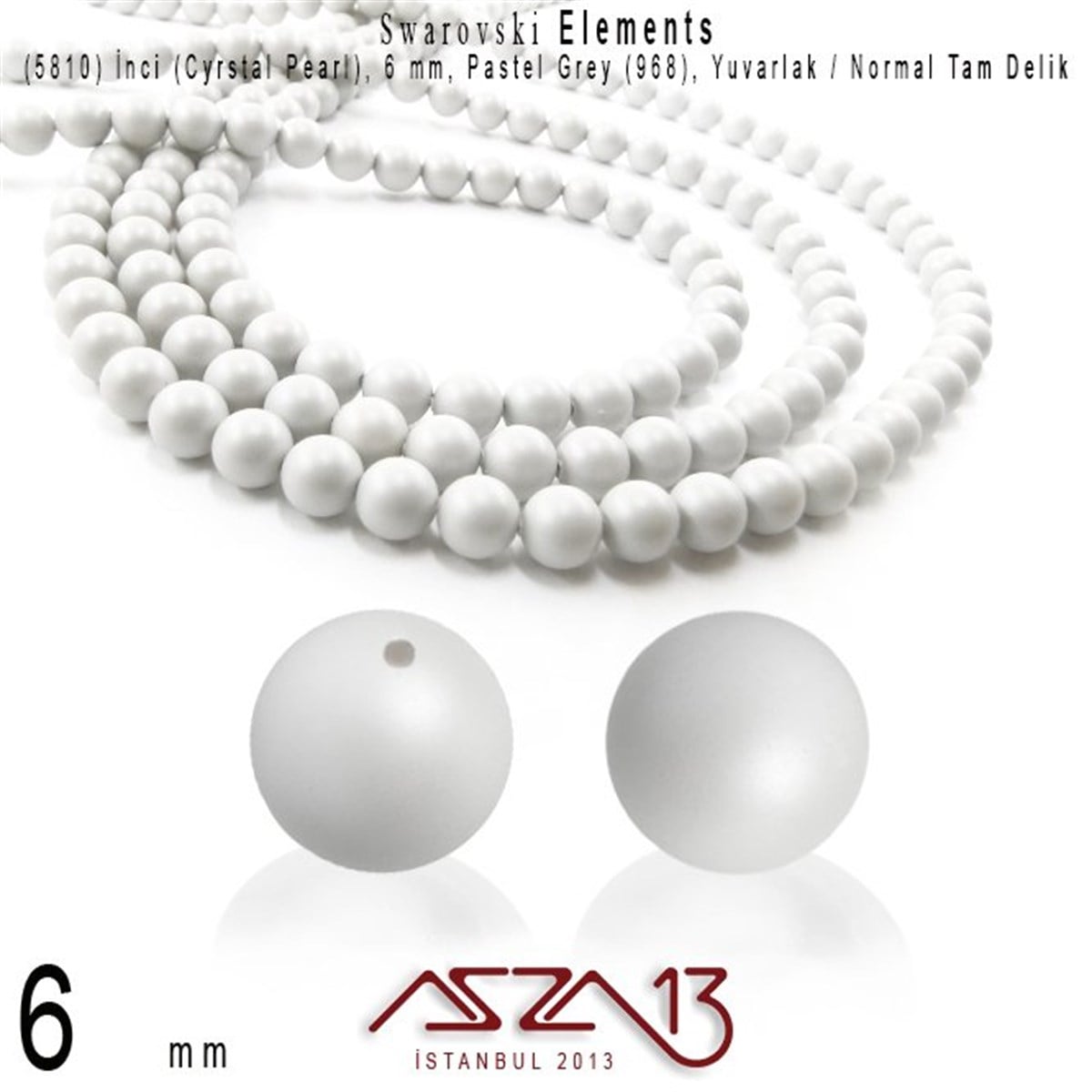 Swarovski Pearl (Kristal İnci)SWAROVSKI®  ELEMENTSSwarovski5810-968 Crystal Pastel Grey Pearl 6 mm (İnci) / 40 Adet
