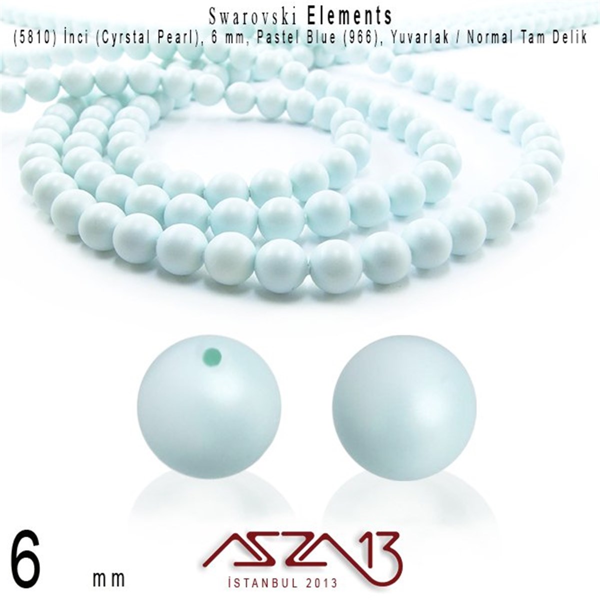 Swarovski Pearl (Kristal İnci)SWAROVSKI®  ELEMENTSSwarovski5810-966 Crystal Pastel Blue Pearl 6 mm (İnci) / 40 Adet