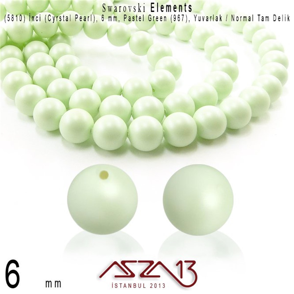 Swarovski Pearl (Kristal İnci)SWAROVSKI®  ELEMENTSSwarovski5810-967 Crystal Pastel Green Pearl 6 mm (İnci) / 40 Adet