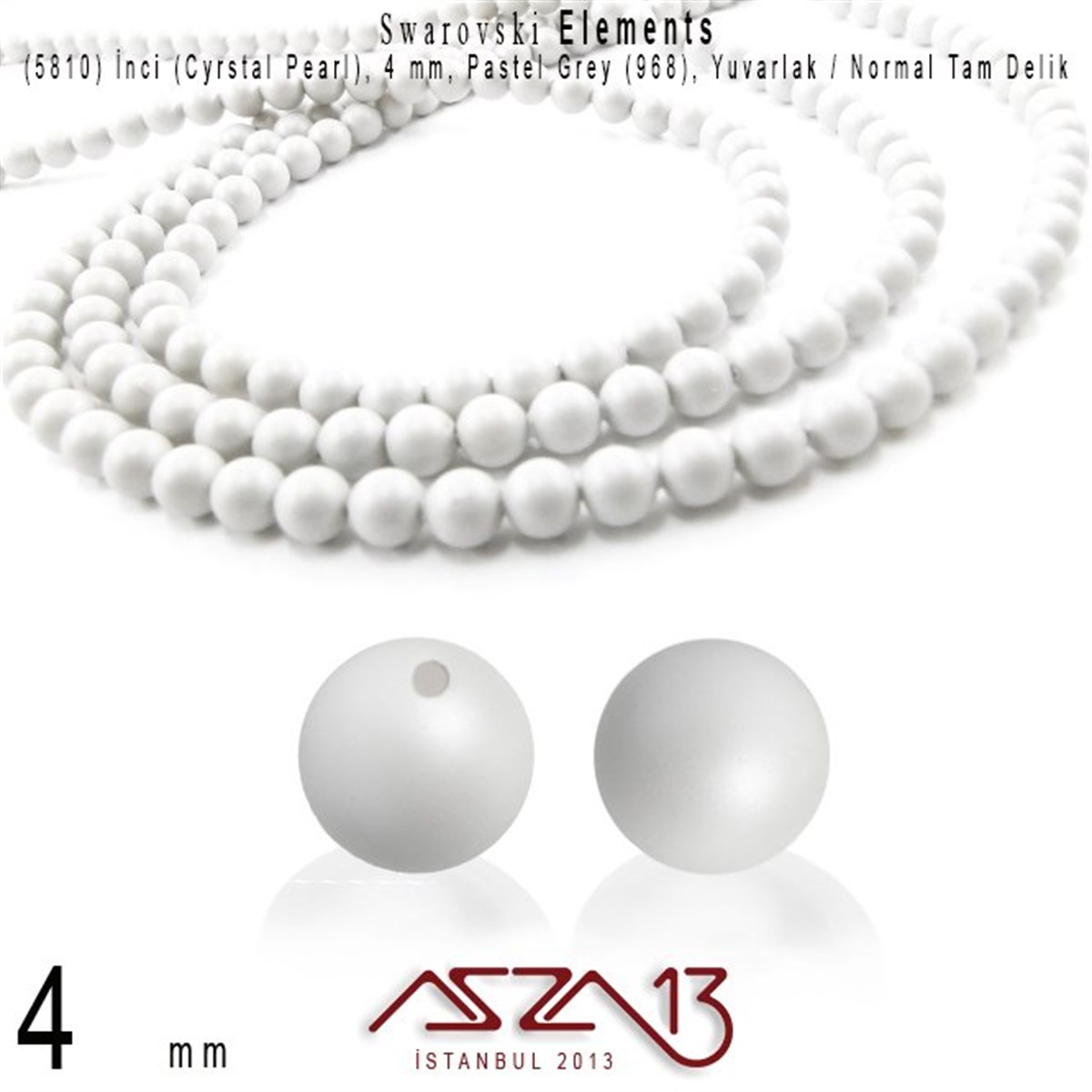 Swarovski Pearl (Kristal İnci)SWAROVSKI®  ELEMENTSSwarovski5810-968 Crystal Pastel Grey Pearl 4 mm (İnci) / 50 Adet