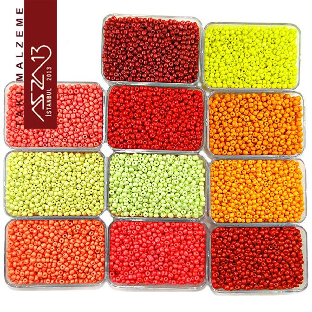 Takı  Malzeme  Kum Boncuk SetiTAKI MALZEMEMarkasızKum Boncuk 6/0 (4,1 mm) Kırmızı-Sarı Büyük Set (11 Renk)