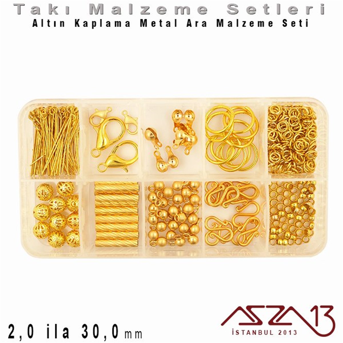 Takı Ara Malzeme SetiTAKI MALZEMEazza13Altın Kaplama - 2,0 ila 30,0 mm - Metal Ara Malzeme Seti / 10 Çeşit - 130 gr