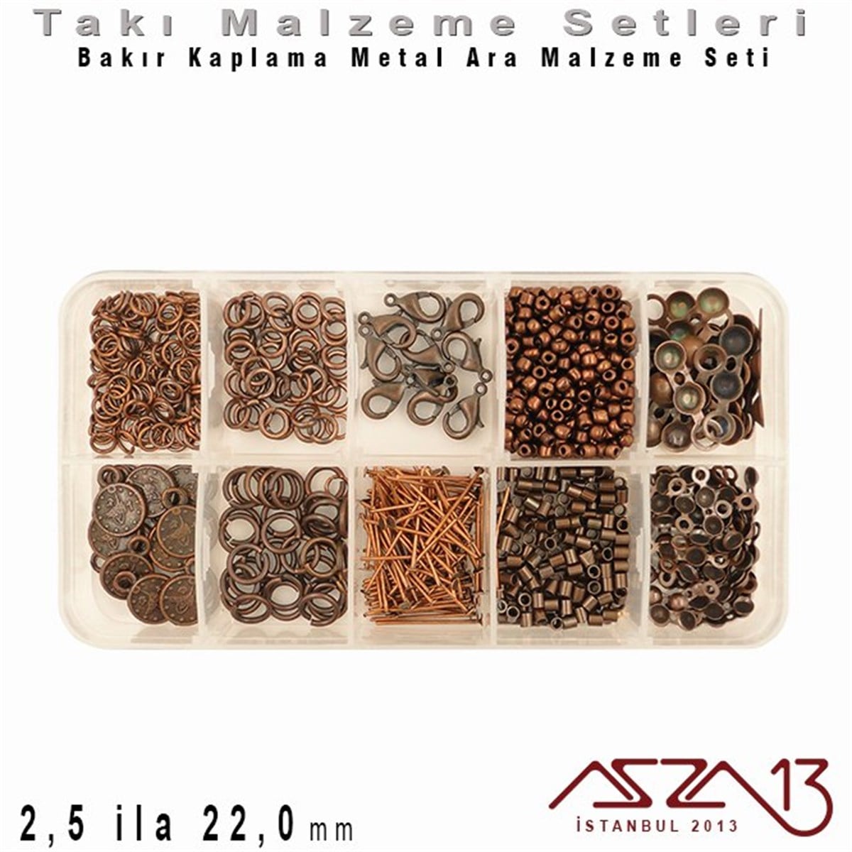 Takı Ara Malzeme SetiTAKI MALZEMEazza13Bakır Kaplama - 2,5 ila 22,0 mm - Metal Ara Malzeme Seti / 10 Çeşit - 65 gr
