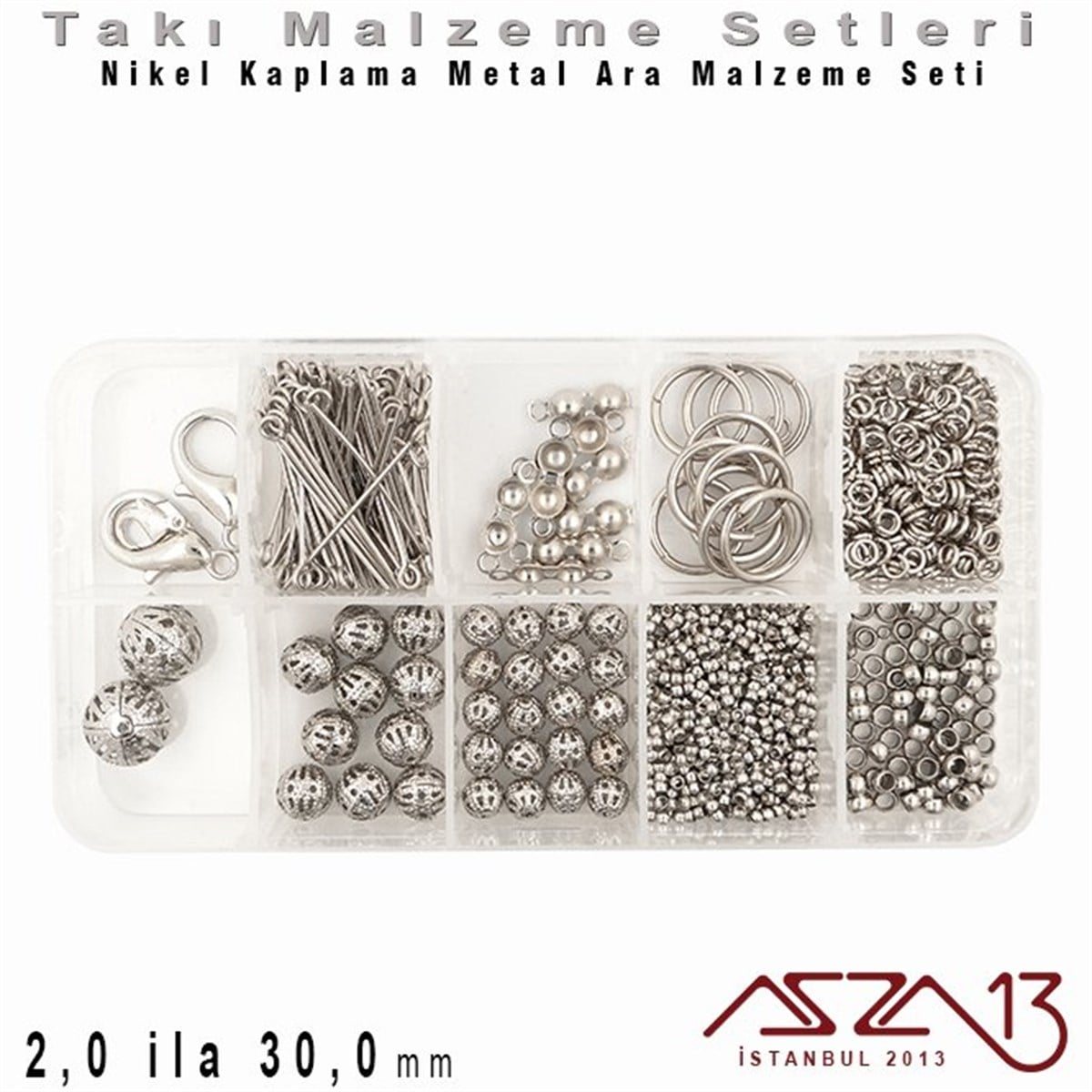 Takı Ara Malzeme SetiTAKI MALZEMEazza13Nikel Kaplama - 7,0 ila 30,0 mm - Metal Ara Malzeme Seti / 10 Çeşit - 60 gr