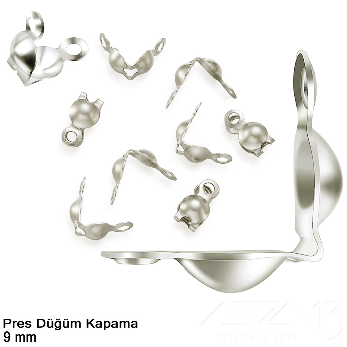 Takı Malzeme / Kapama, Kapsül, Bit, Pin, İğne, Halka / Pres Düğüm KapamalarKapama, KapsülMarkasız06.Tm.62.Kp.06Kapama (Düğüm) - Çift Kulp ve  Pres - 9 mm - Gümüş Kaplama / 20 Adet 